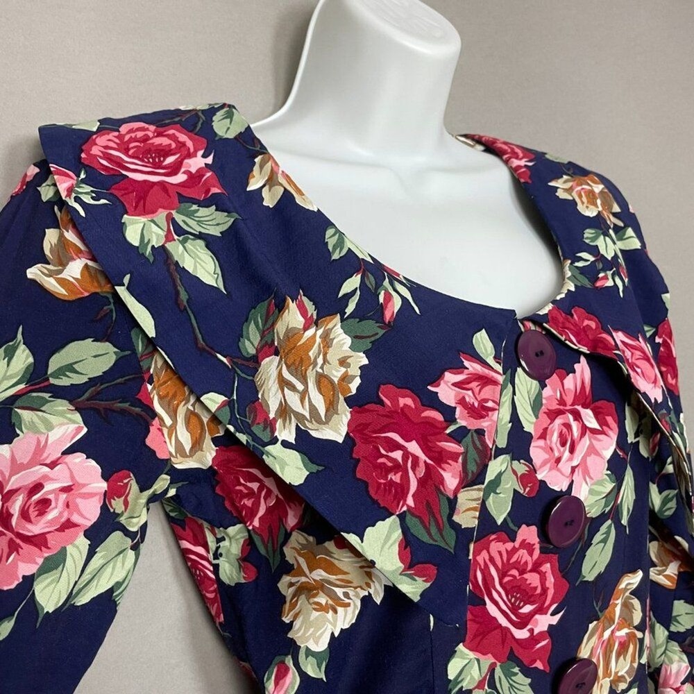 Vintage Rampage Dress Oversized Collar Pleats Navy Blue Mini Size 3 Juniors